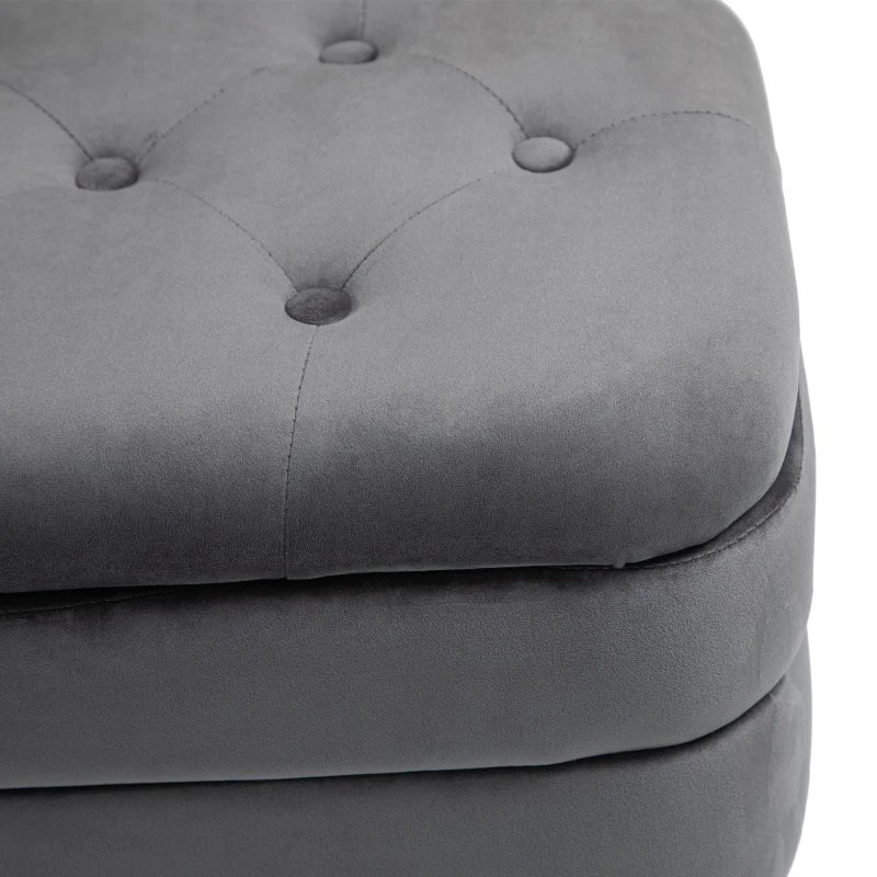 Banc de rangement en velours rembourré, grand espace de rangement, Gris foncé