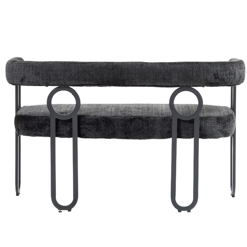 Doppelsofa mit abgerundeter Rückenlehne, Chenille-Stoff, modernes Design, Schwarz