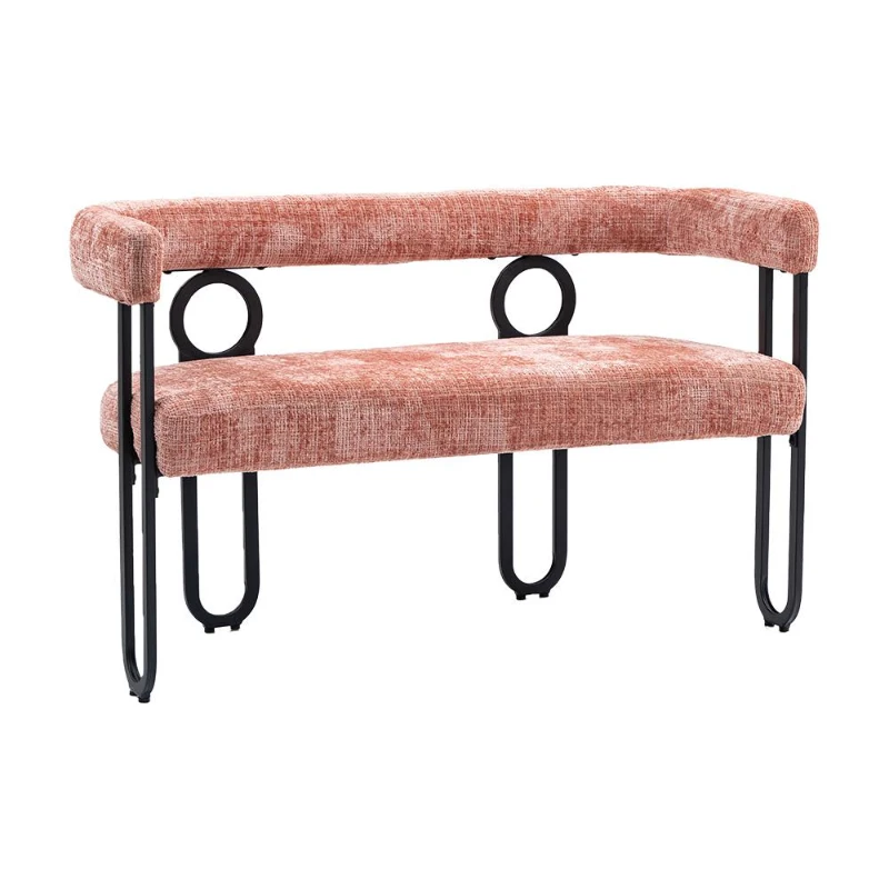 Divanetto con schienale arrotondato in Chenille, design moderno, Rosa