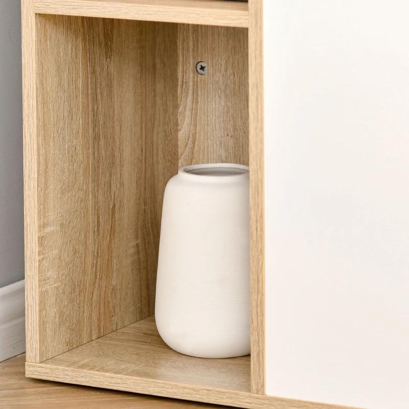 HOMCOM Bureau Informatique multimédia - dim. 115L x 55l x 75H cm - 3 étagères latérales - Panneaux Particules chêne Clair Blanc métal
