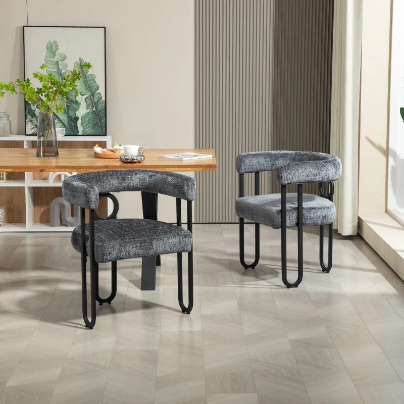 Set aus 2 Chenille Esszimmerstuhl mit runder Rückenlehne, Grau