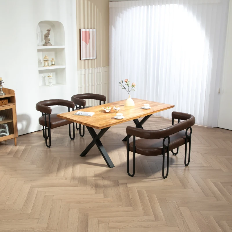 Divanetto con schienale arrotondato in pelle PU, design moderno, Marrone scuro