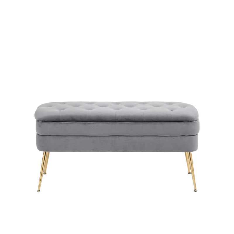 Banc de rangement en velours rembourré, grand espace de rangement, Gris foncé
