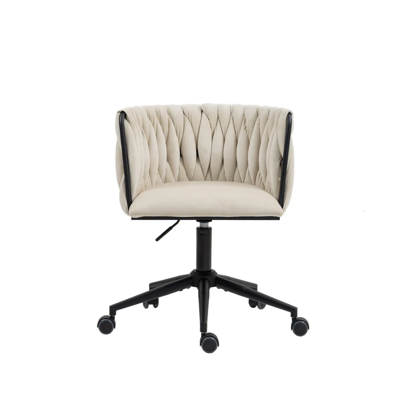 Fauteuil de relaxation en velours, pivotante à 360°, réglage de la hauteur par une seule touche, Beige