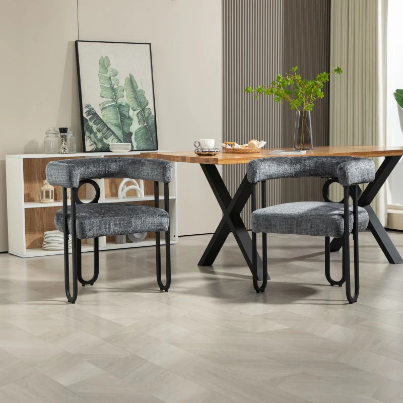 Set aus 2 Chenille Esszimmerstuhl mit runder Rückenlehne, Grau