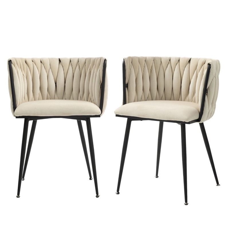 Set aus 2 Modernes luxuriöses Samt-Esszimmerstuhl, Beige
