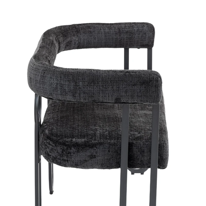 Doppelsofa mit abgerundeter Rückenlehne, Chenille-Stoff, modernes Design, Schwarz