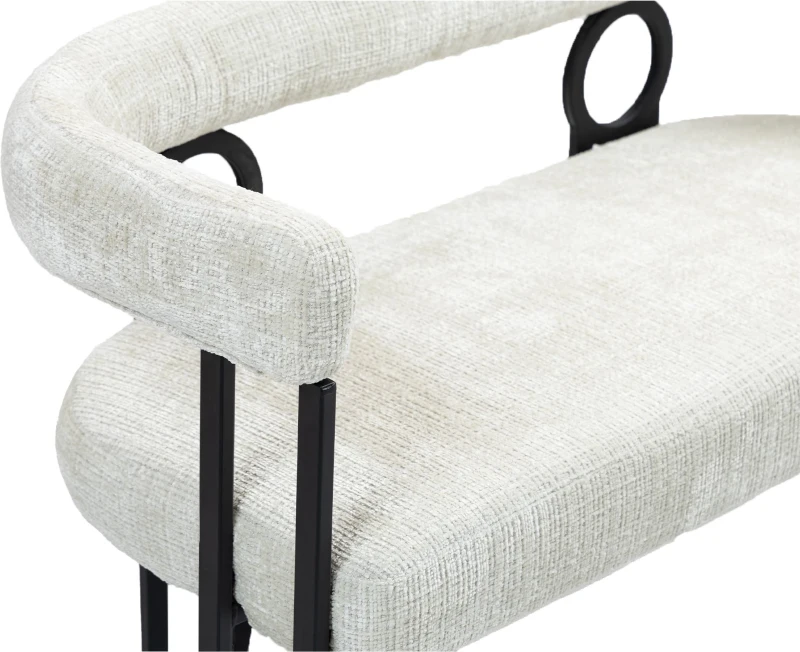 Sofá doble con respaldo redondeado, tela de chenilla, diseño moderno, Beige