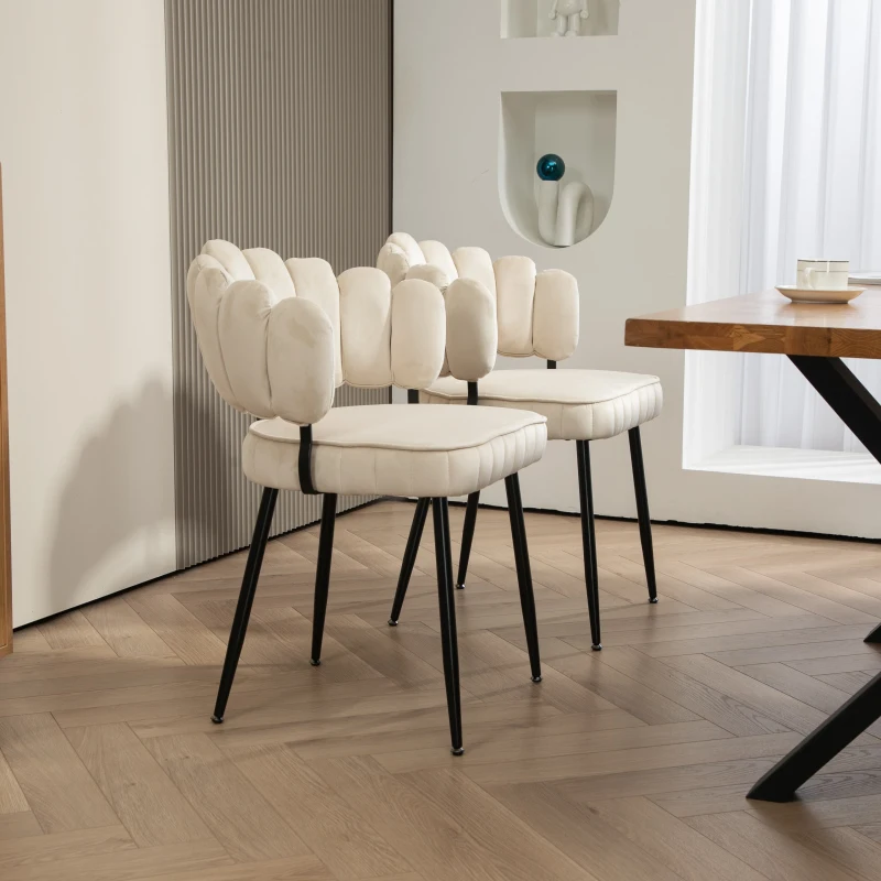 Set aus 2 Samt Esszimmerstuhl mit runder Rückenlehne, gehören für Esszimmer, Wohnzimmer en Büro,  Elfenbein