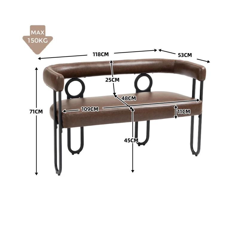 Divanetto con schienale arrotondato in pelle PU, design moderno, Marrone scuro