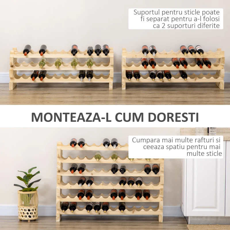 HOMCOM Raft pentru Sticle din Lemn de Brad cu 6 Rafturi pentru 72 de Sticle, 114x28x85 cm, Lemn Natural