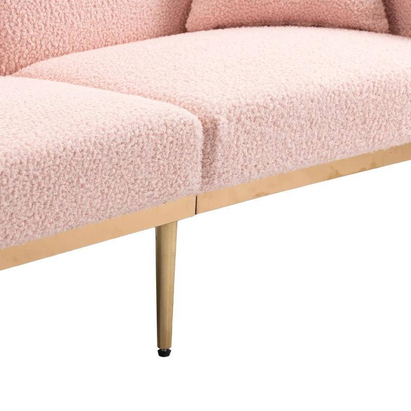 3-Sitzer-Teddystoff-Sofa, verstellbares Schlafsofa, für Schlafzimmer oder kleine Räume，Rosa