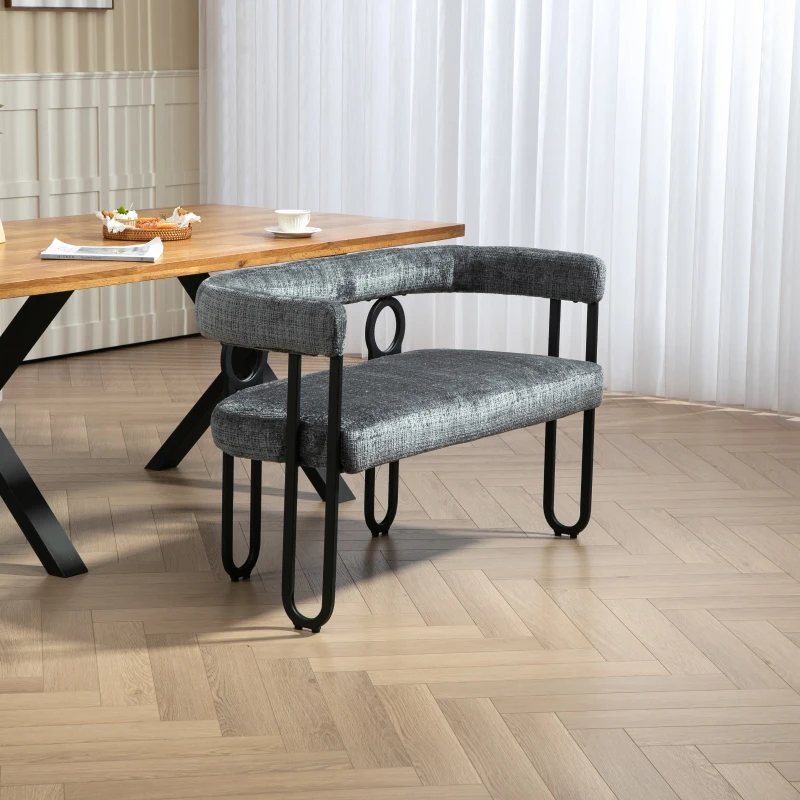 Divanetto con schienale arrotondato in Chenille, design moderno, Grigio