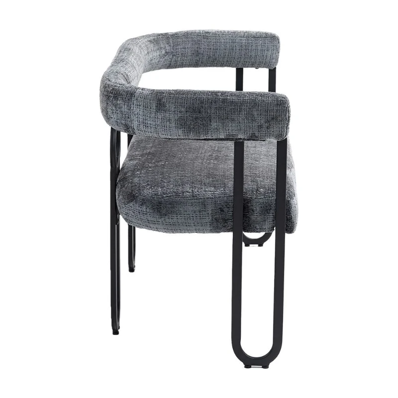 Divanetto con schienale arrotondato in Chenille, design moderno, Grigio