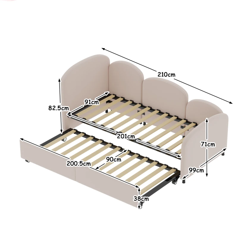 Sofa-Bett mit Schubladen für Kinderzimmer und Wohnzimmer, 90x200 cm, Rosa