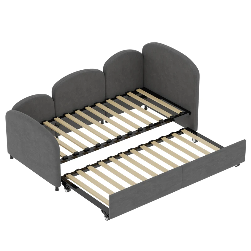 Sofa-Bett mit Schubladen und Samtbezug, Blumenform, 90x200 cm, für Schlafzimmer und Wohnzimmer, Dunkelgrau