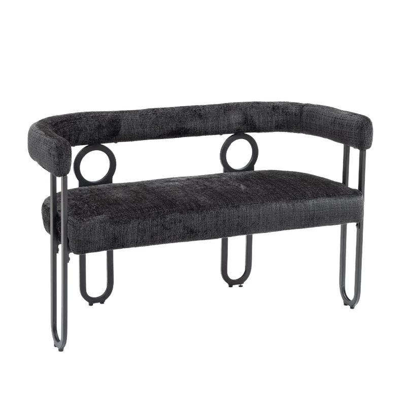 Doppelsofa mit abgerundeter Rückenlehne, Chenille-Stoff, modernes Design, Schwarz