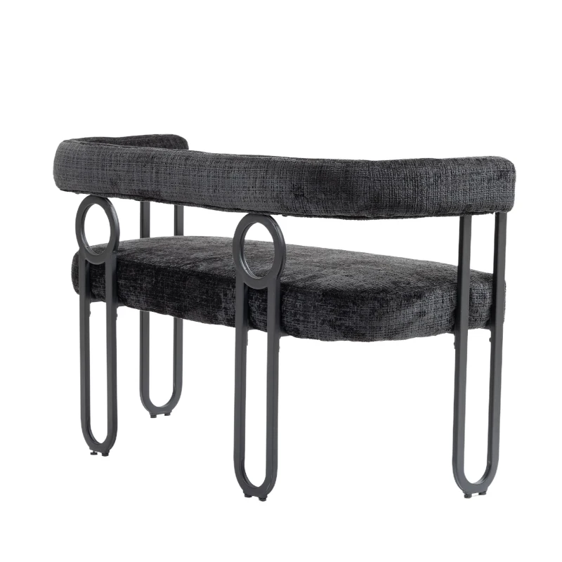 Doppelsofa mit abgerundeter Rückenlehne, Chenille-Stoff, modernes Design, Schwarz
