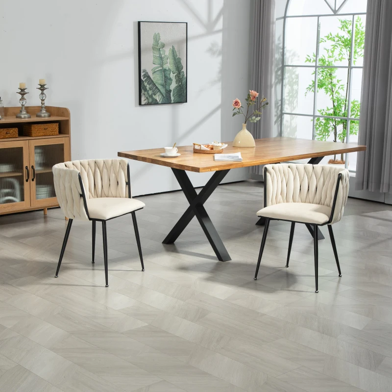 Ensemble de chaises de salle à manger modernes en velours luxueux,pour salle à manger, salon et chambre à coucher (lot de 2), Beige