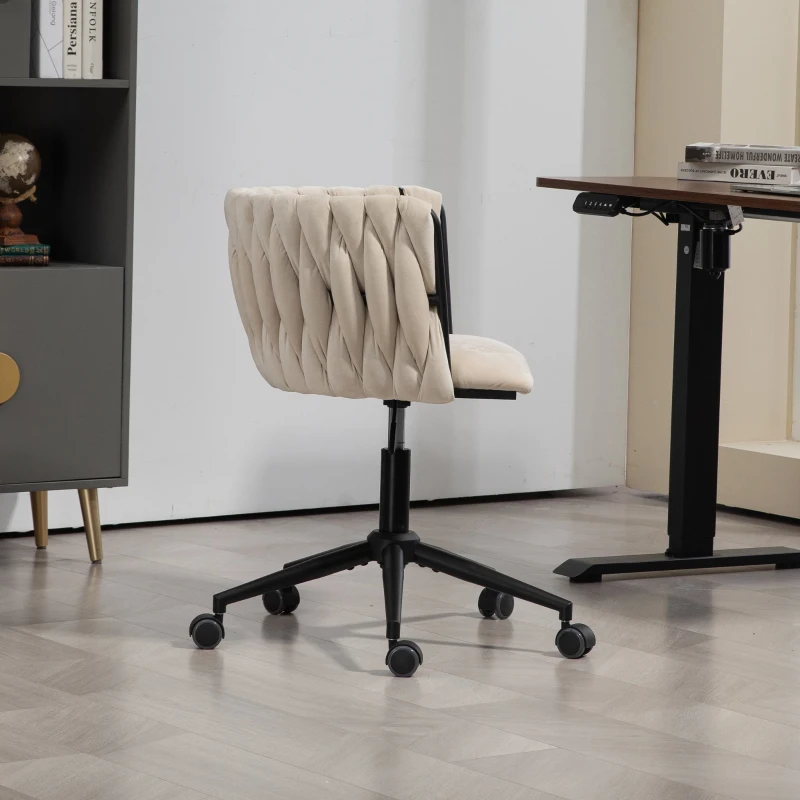 Fauteuil de relaxation en velours, pivotante à 360°, réglage de la hauteur par une seule touche, Beige