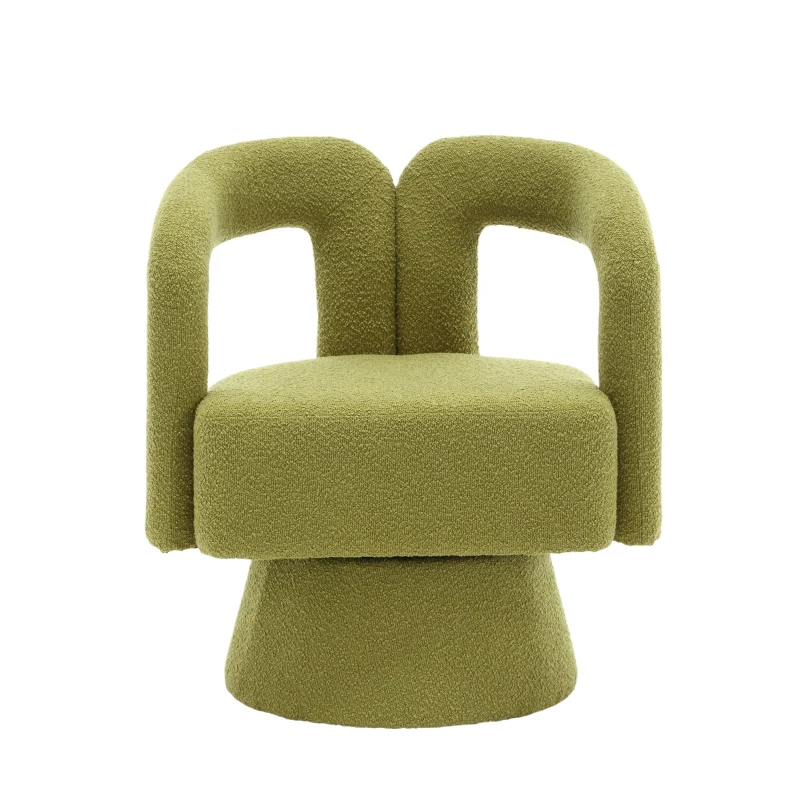 Drehbarer Bürostuhl, gepolstert mit Bouclé-Stoff, tonnenförmiges Design, Olivgrün