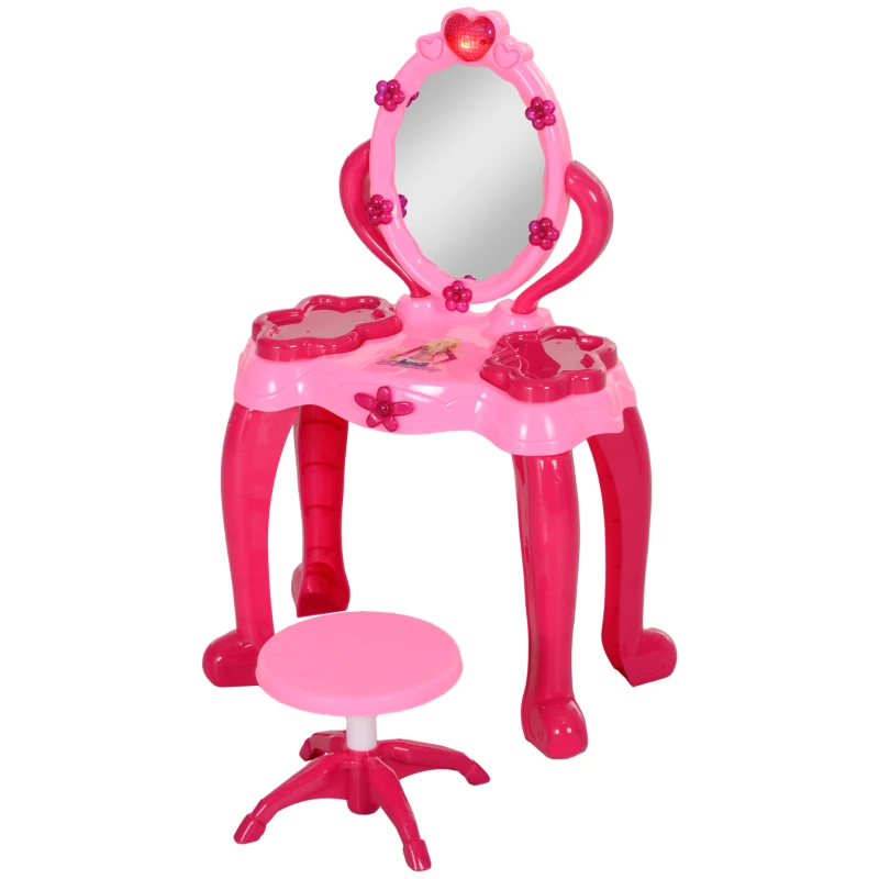AIYAPLAY Kids Dressing Table with mirror, Stool, Light, Music, 15 Accessories, for Ages 3-6 Years, Pink