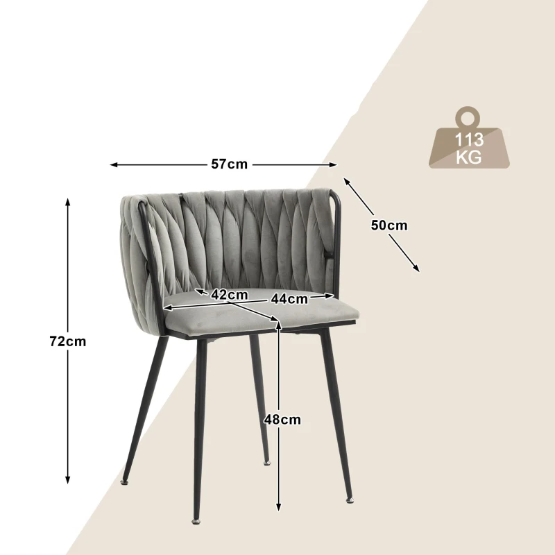 Set aus 2 Modernes luxuriöses Samt-Esszimmerstuhl, für Esszimmer, Wohnzimmer und Schlafzimmer, Grau