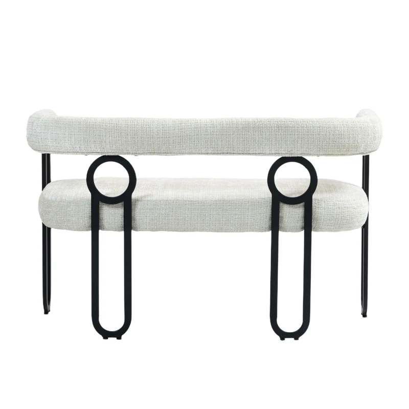 Sofá doble con respaldo redondeado, tela de chenilla, diseño moderno, Beige