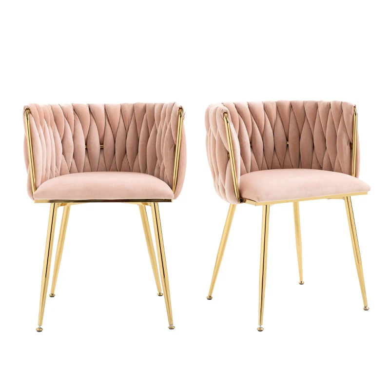 Set di 2 sedie da pranzo moderne in velluto, per soggiorno e camere da letto, Rosa