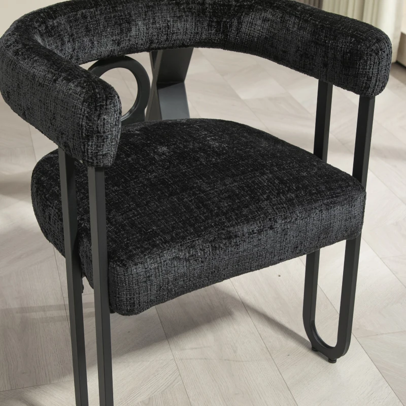 Juego de 2 sillas de comedor de chenilla con respaldo redondo, diseño moderno, Negro