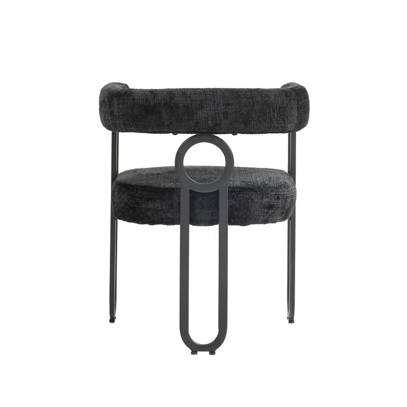 Juego de 2 sillas de comedor de chenilla con respaldo redondo, diseño moderno, Negro