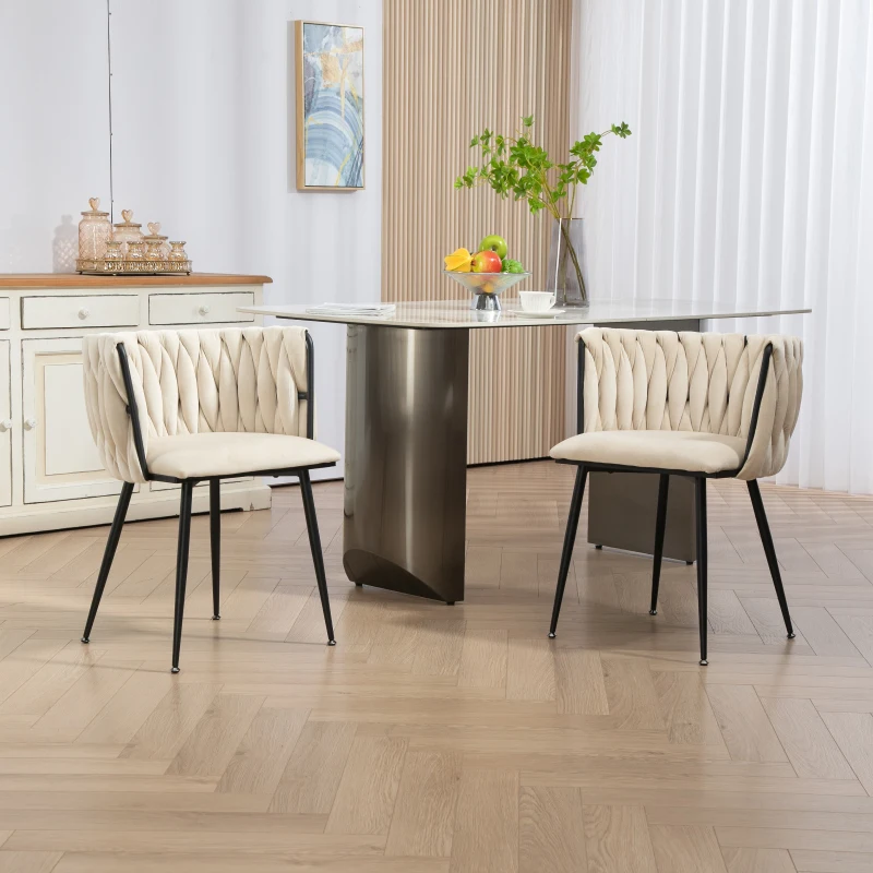Set aus 2 Modernes luxuriöses Samt-Esszimmerstuhl, für Esszimmer, Wohnzimmer und Schlafzimmer, Beige