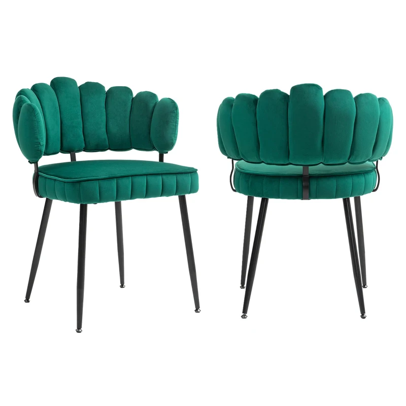Ensemble de 2 chaises en velours avec dossier rond, pour salle à manger, salon ou chambre, Émeraude