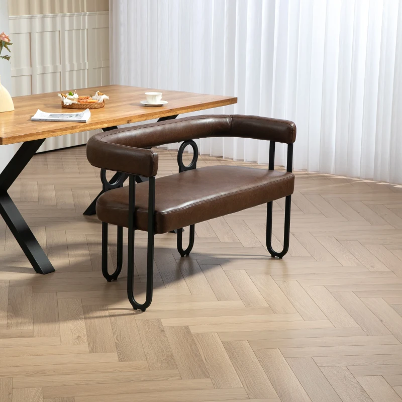 Divanetto con schienale arrotondato in pelle PU, design moderno, Marrone scuro