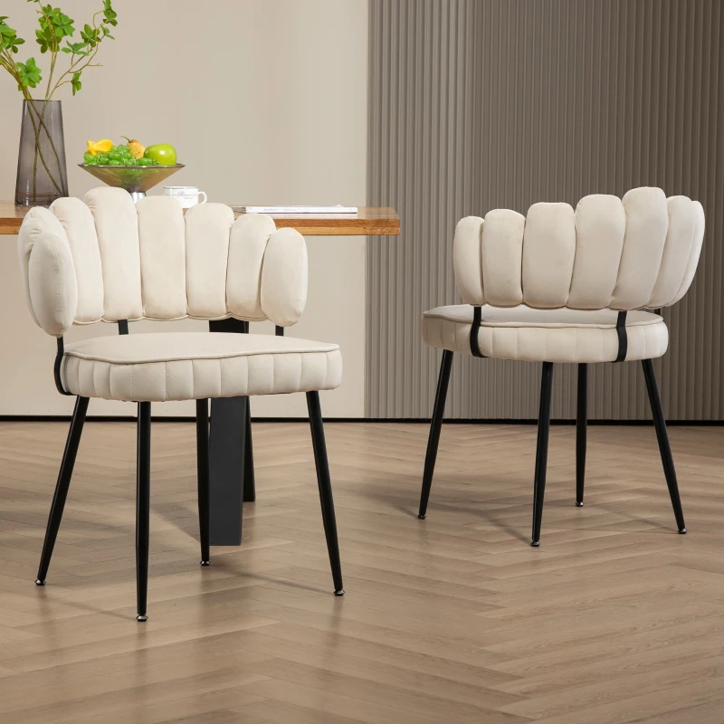 Set aus 2 Samt Esszimmerstuhl mit runder Rückenlehne, gehören für Esszimmer, Wohnzimmer en Büro,  Elfenbein