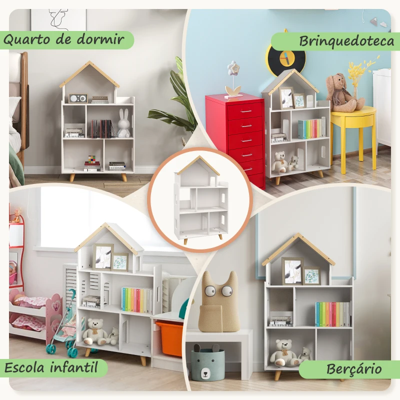 ZONEKIZ Estante para Crianças Organizador Infantil de 3 Níveis para Brinquedos 65x25x108,5 cm Branco