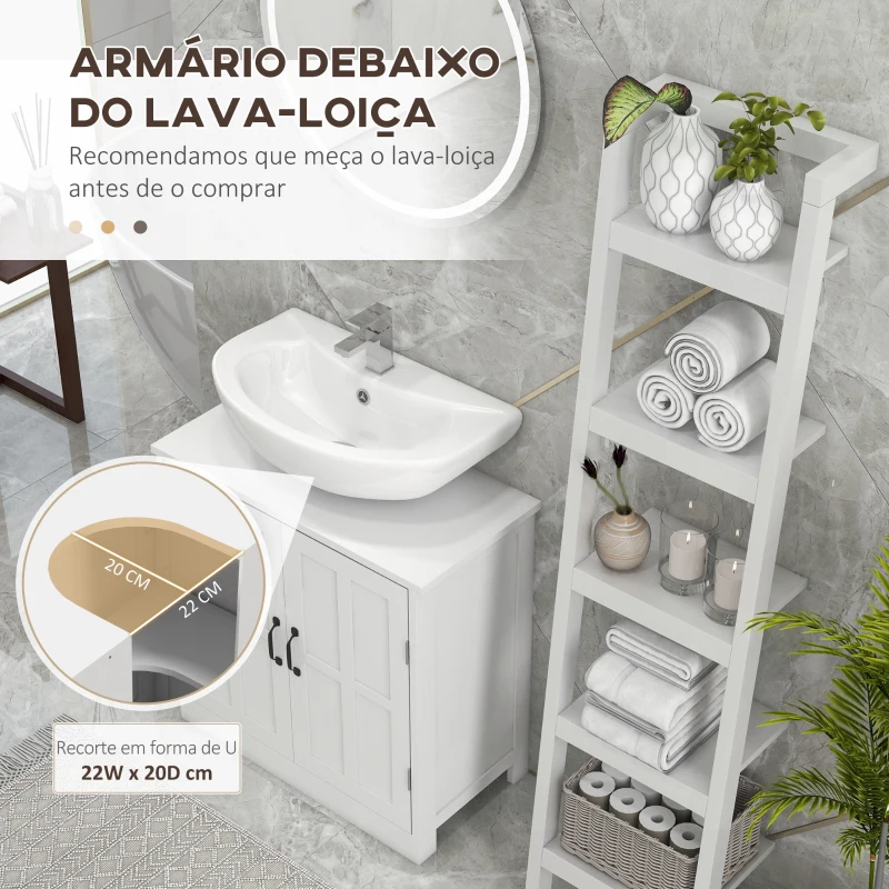 kleankin Móvel para Lavatório Pousar Armário para Casa de Banho com 2 Portas e Prateleira Interior Ajustável 60x30x60 cm Branco