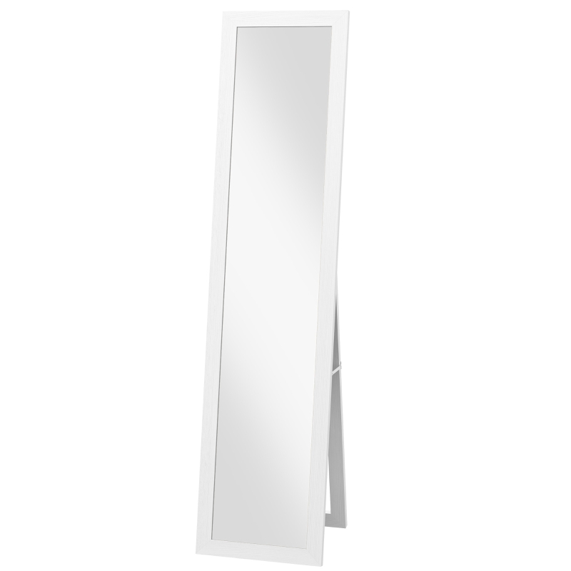 HOMCOM Espelho de Pé 37x155 cm Espelho de Corpo Inteiro Espelho de Parede Retangular com Estrutura de Madeira Branco