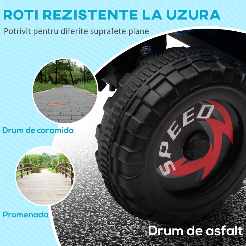 HOMCOM Quad pentru Copii 18-36 de luni din PP si Metal cu Roti Rezistente si Viteza max 2.5 km/h, 70x41.5x48.5 cm, Albastru Gri si Negru