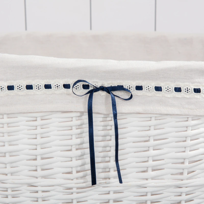 HOMCOM Cesto Portabiancheria in Vimini con Coperchio e Sacco Interno in Tessuto Lavabile, Bianco