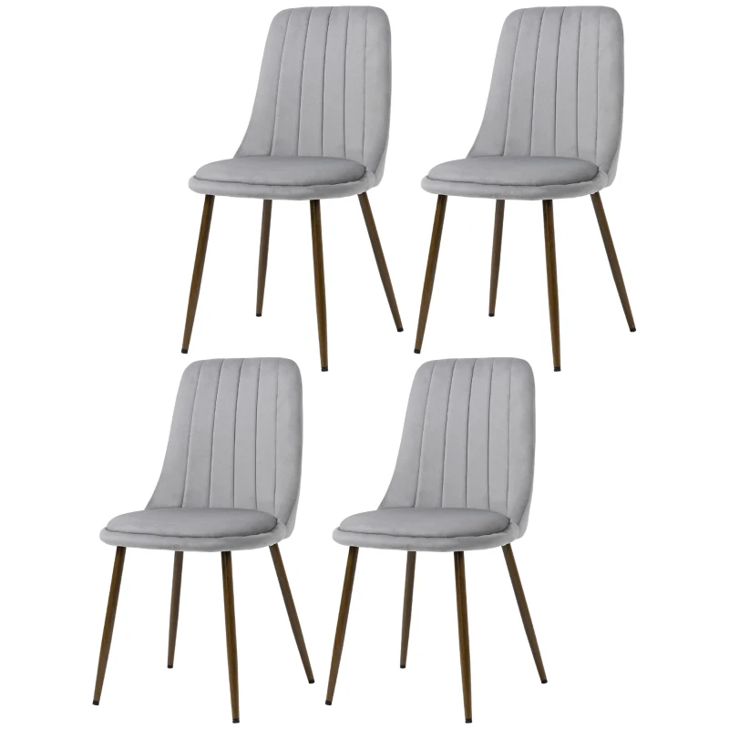 HOMCOM Set de 4 Scaune de Masa, Scaun de Bucatarie Modern cu Tapiterie din Catifea, Spatar Curbat si Picior din Otel pentru Camera de Zi, Dormitor, Gri