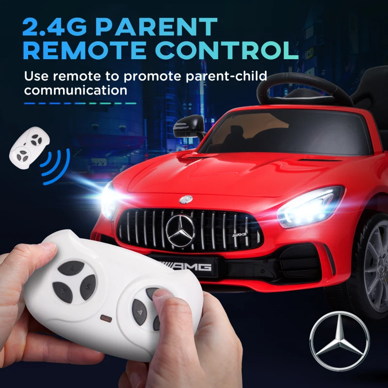 HOMCOM Masinuta Electrica pentru Copii 12V cu Licenta Mercedes-AMG GTR, Viteza 3-5km/h si Telecomanda, 105x58x45 cm, Rosu