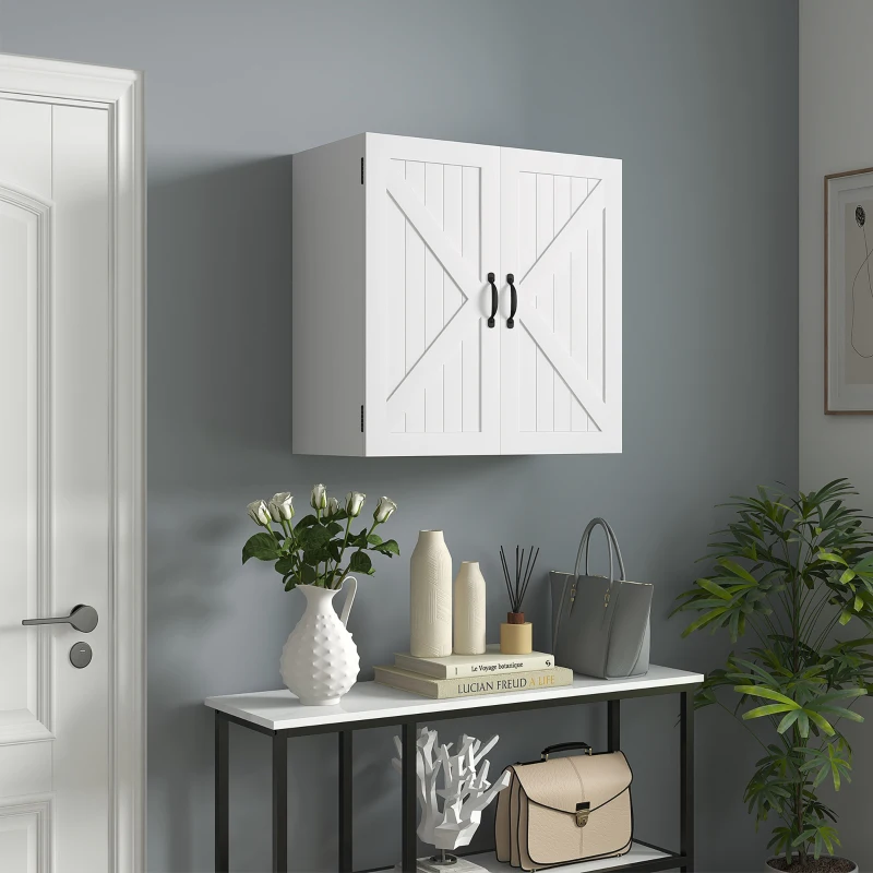 kleankin Dulap Rustic de Perete pentru Baie, cu Uși în Stil X și Raft Reglabil, Depozitare pentru Baie, Bucătărie sau Hol, Rezistent la Apă,60x30x60 cm