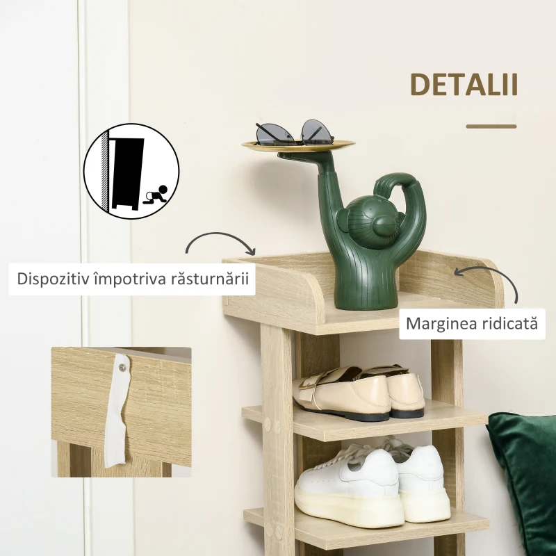 HOMCOM Dulap pentru Pantofi din Lemn 6 pantofi cu Raft de depozitare 32x30x104cm