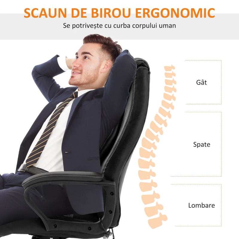 Vinsetto Fotoliu de Birou cu Functie de Masaj Ergonomic si Dirigential din Piele Ecologica Neagra