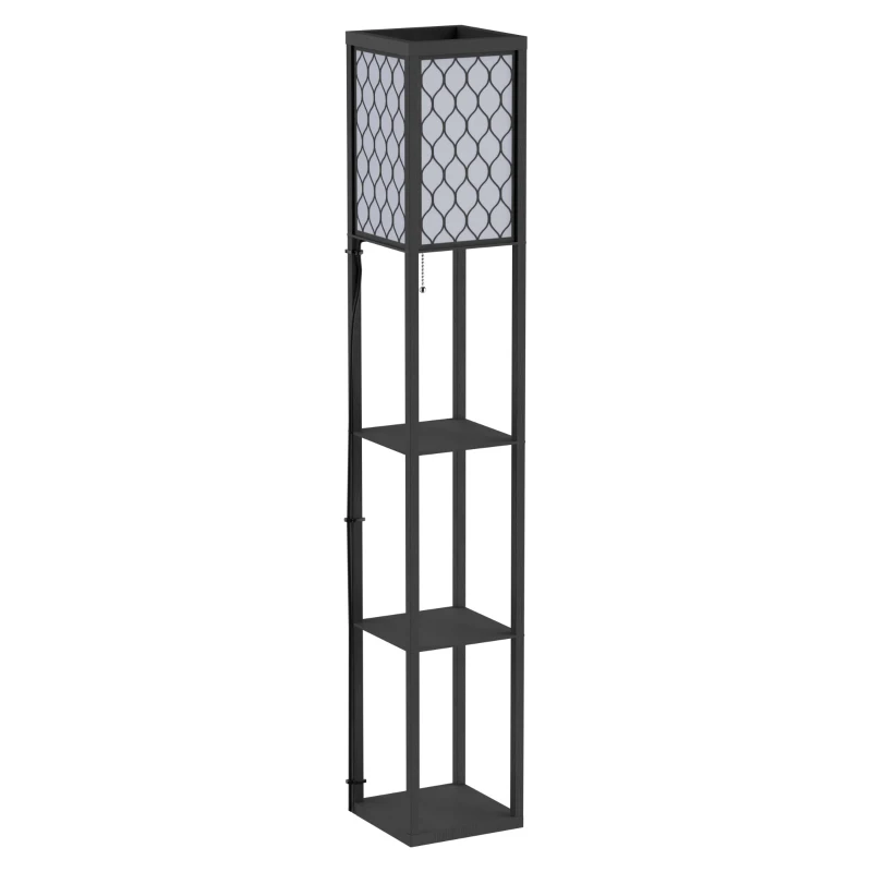 Homcom Lampa Pom 160 cm – Negru cu Rafturi pe 3 Niveluri