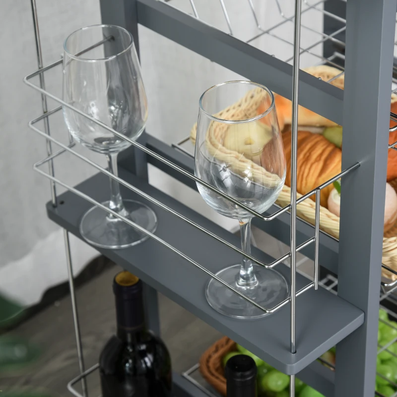 HOMCOM Carucior de Bucatarie, Gri Inchis, 1 Sertar si 4 Cosuri Metalice, 47x37x83cm