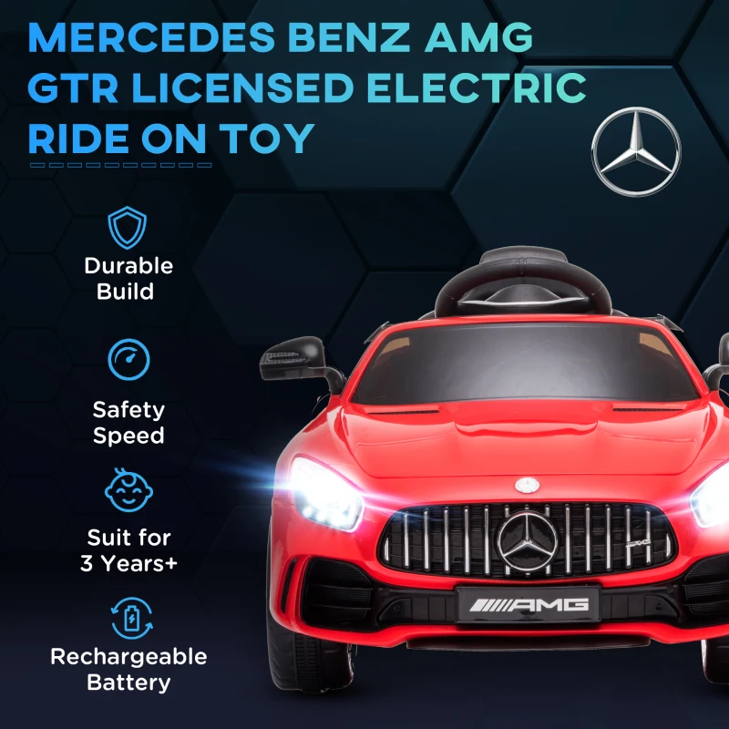 HOMCOM Masinuta Electrica pentru Copii 12V cu Licenta Mercedes-AMG GTR, Viteza 3-5km/h si Telecomanda, 105x58x45 cm, Rosu