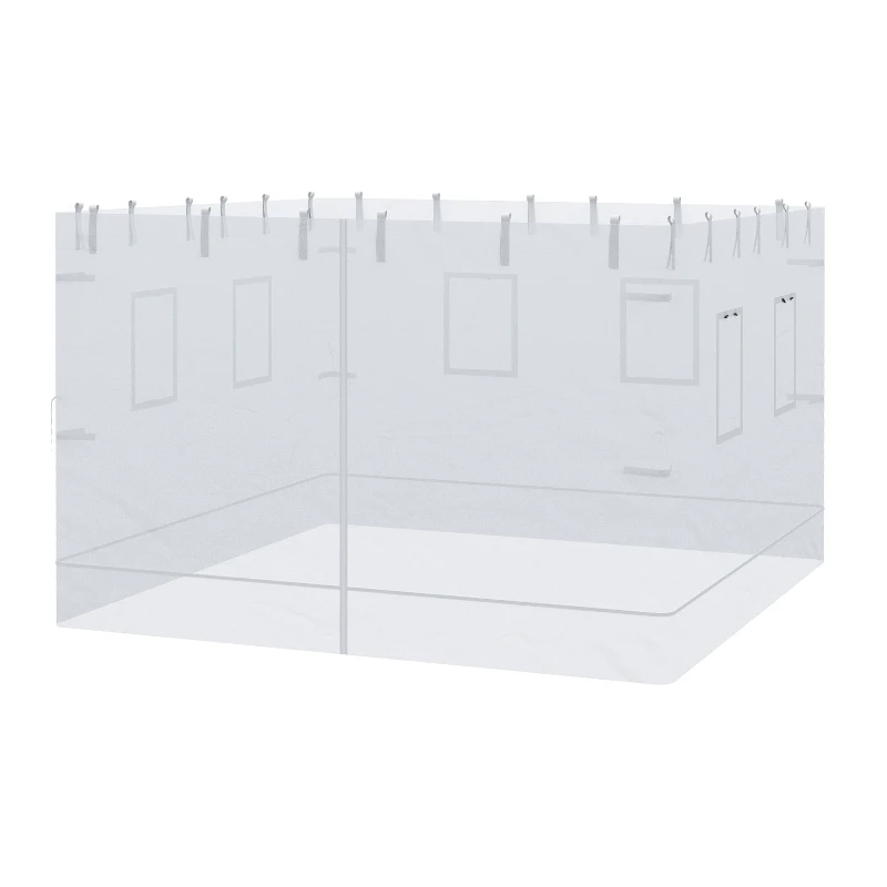 Outsunny Plasa de protectie impotriva tantarilor pentru curte, Set de 4 plase pentru pavilion cu 6 ferestre si 1 usa; Pereti laterali din plasa pentru inlocuire pentru pavilion 3 x 3 (m), alb