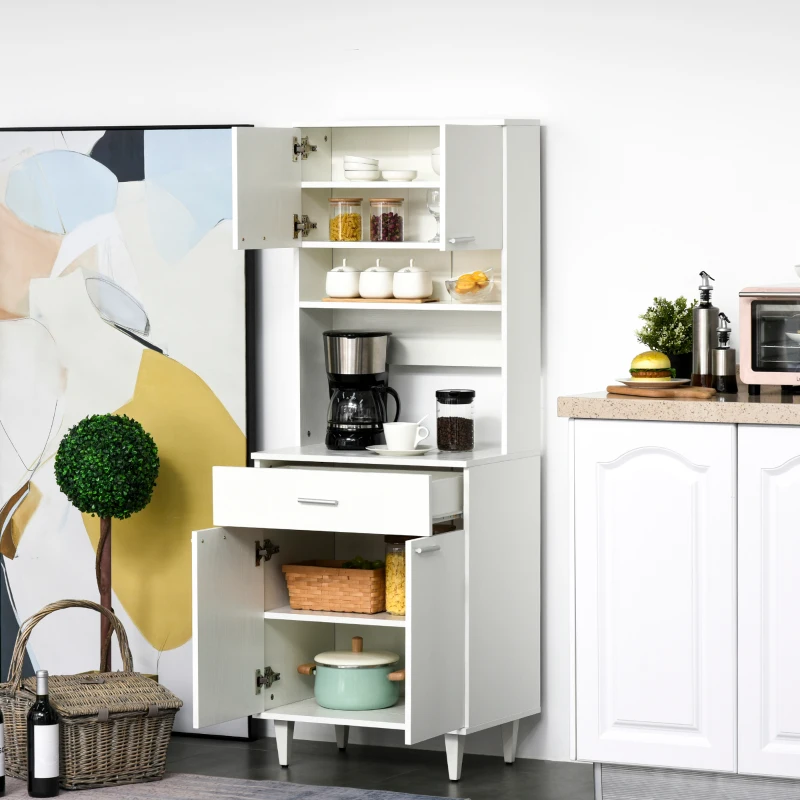 HOMCOM Credenza Alta da Cucina, Madia Classica Bianca in Legno con 2 Armadietti e 1 Mensola, Bianco, 60x40x160cm